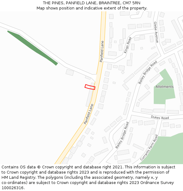 THE PINES, PANFIELD LANE, BRAINTREE, CM7 5RN: Location map and indicative extent of plot