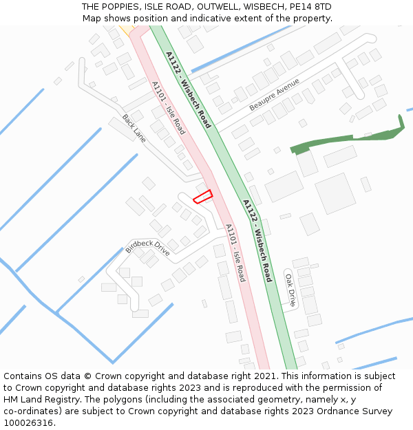 THE POPPIES, ISLE ROAD, OUTWELL, WISBECH, PE14 8TD: Location map and indicative extent of plot