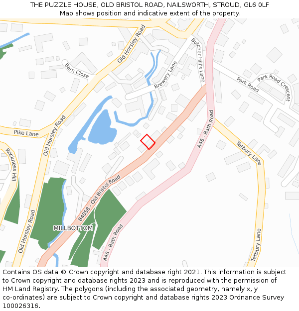 THE PUZZLE HOUSE, OLD BRISTOL ROAD, NAILSWORTH, STROUD, GL6 0LF: Location map and indicative extent of plot