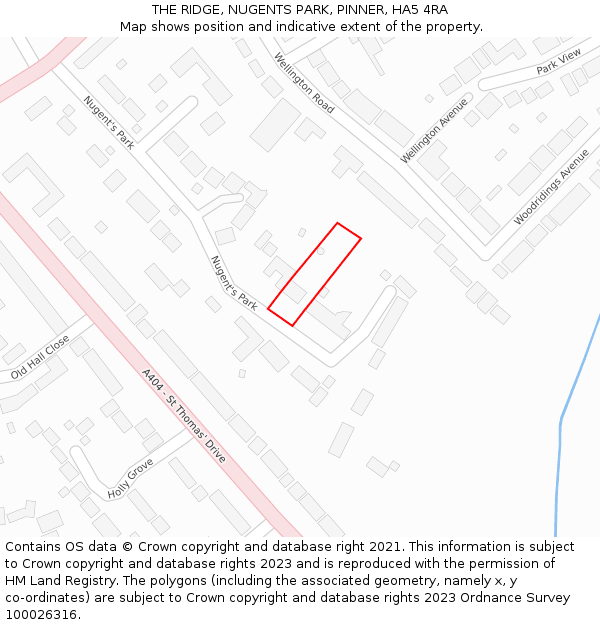 THE RIDGE, NUGENTS PARK, PINNER, HA5 4RA: Location map and indicative extent of plot