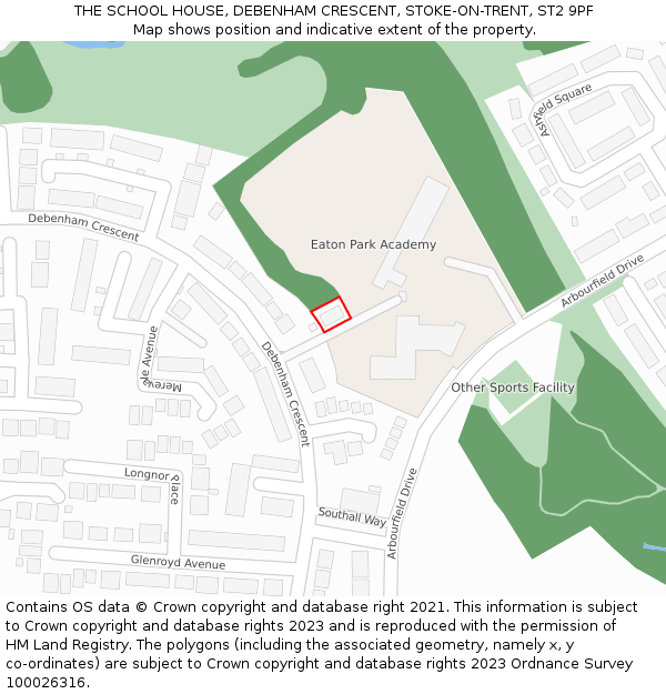 THE SCHOOL HOUSE, DEBENHAM CRESCENT, STOKE-ON-TRENT, ST2 9PF: Location map and indicative extent of plot