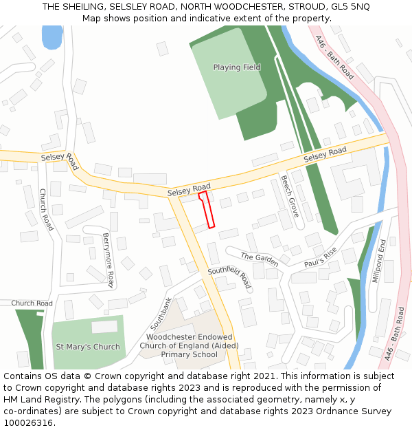 THE SHEILING, SELSLEY ROAD, NORTH WOODCHESTER, STROUD, GL5 5NQ: Location map and indicative extent of plot
