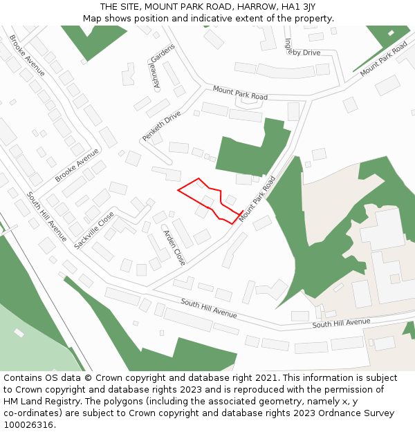 THE SITE, MOUNT PARK ROAD, HARROW, HA1 3JY: Location map and indicative extent of plot