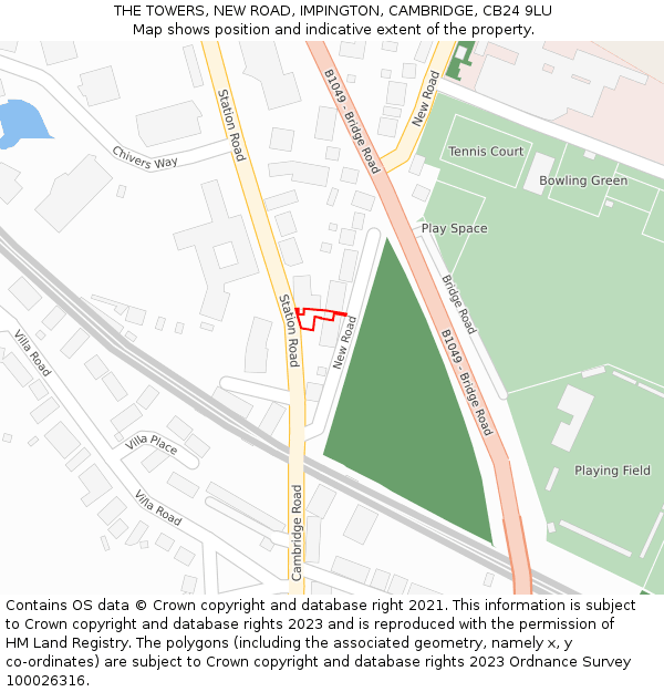 THE TOWERS, NEW ROAD, IMPINGTON, CAMBRIDGE, CB24 9LU: Location map and indicative extent of plot