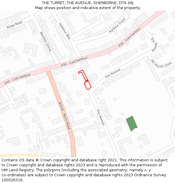 THE TURRET, THE AVENUE, SHERBORNE, DT9 3AJ: Location map and indicative extent of plot