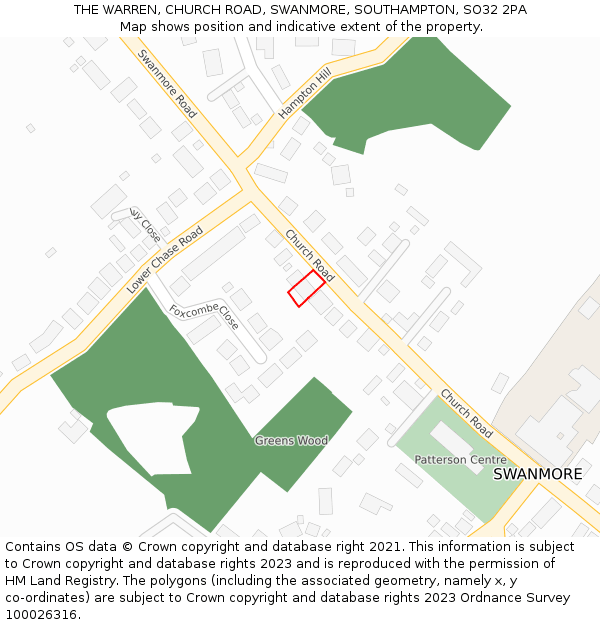 THE WARREN, CHURCH ROAD, SWANMORE, SOUTHAMPTON, SO32 2PA: Location map and indicative extent of plot