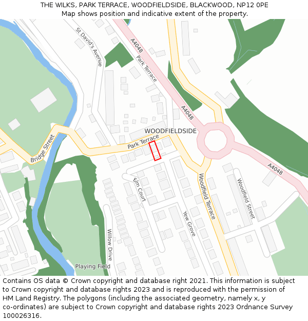 THE WILKS, PARK TERRACE, WOODFIELDSIDE, BLACKWOOD, NP12 0PE: Location map and indicative extent of plot