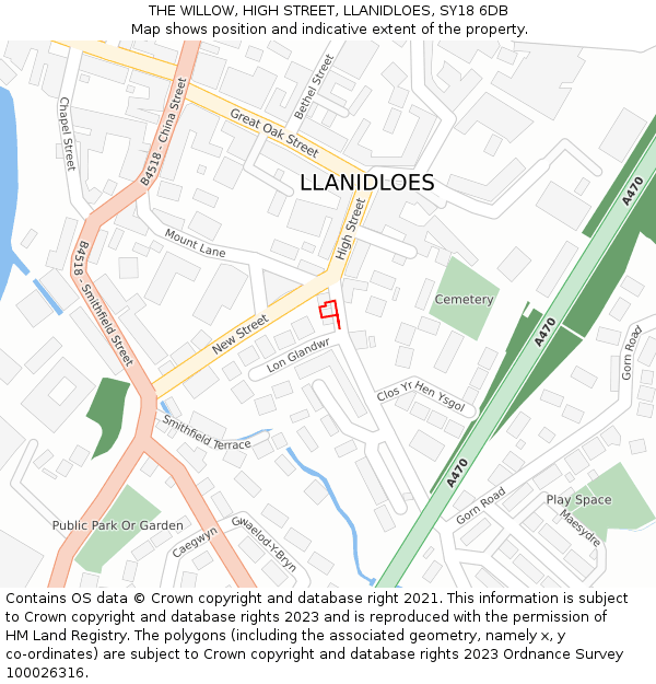 THE WILLOW, HIGH STREET, LLANIDLOES, SY18 6DB: Location map and indicative extent of plot