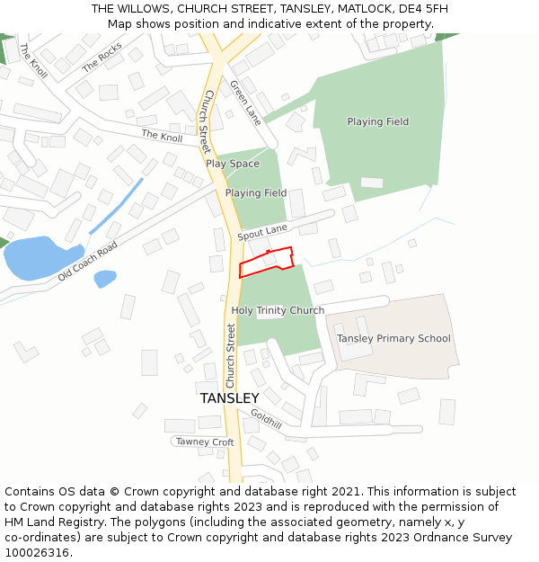 THE WILLOWS, CHURCH STREET, TANSLEY, MATLOCK, DE4 5FH: Location map and indicative extent of plot