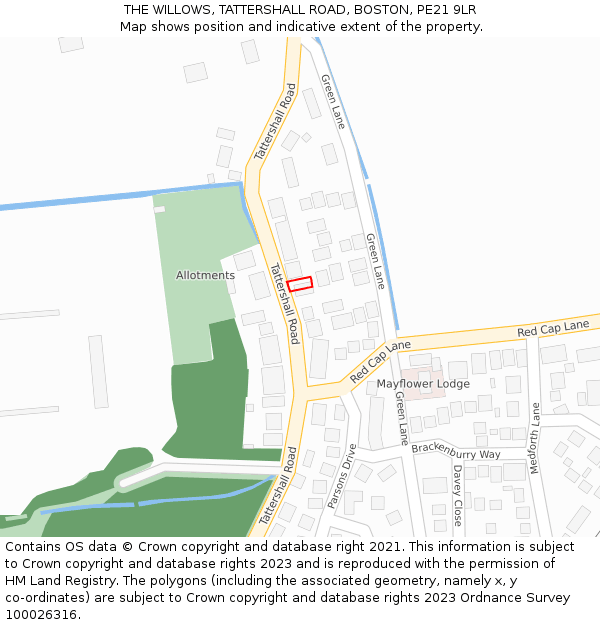 THE WILLOWS, TATTERSHALL ROAD, BOSTON, PE21 9LR: Location map and indicative extent of plot