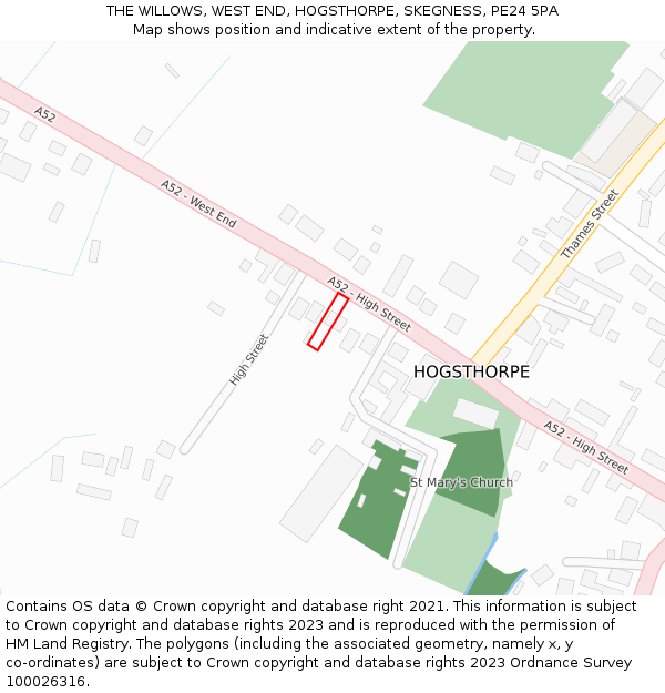 THE WILLOWS, WEST END, HOGSTHORPE, SKEGNESS, PE24 5PA: Location map and indicative extent of plot