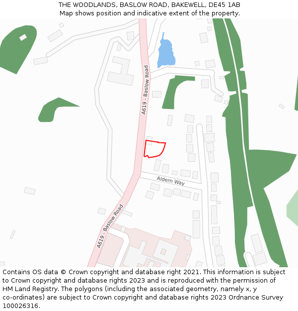 THE WOODLANDS, BASLOW ROAD, BAKEWELL, DE45 1AB: Location map and indicative extent of plot