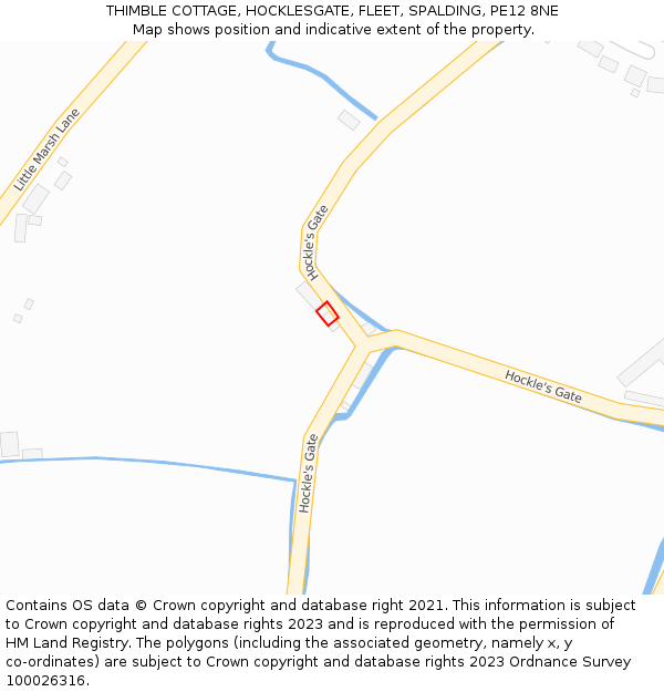 THIMBLE COTTAGE, HOCKLESGATE, FLEET, SPALDING, PE12 8NE: Location map and indicative extent of plot