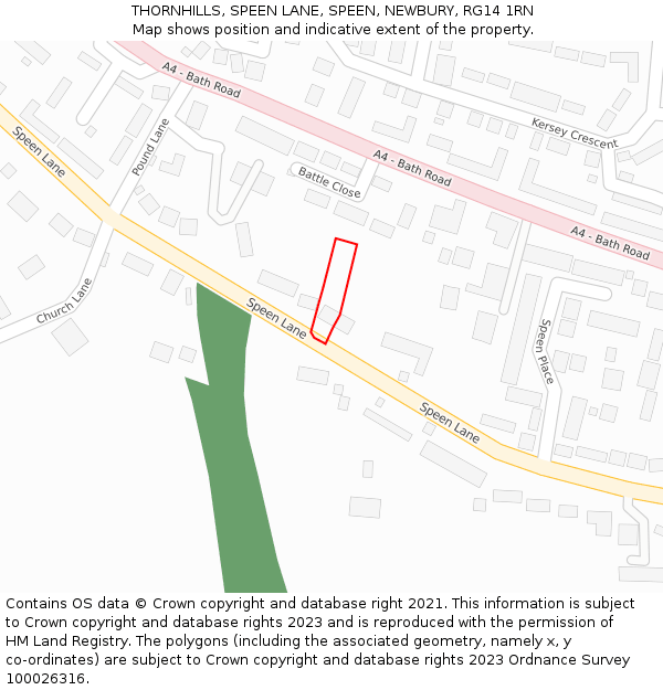 THORNHILLS, SPEEN LANE, SPEEN, NEWBURY, RG14 1RN: Location map and indicative extent of plot