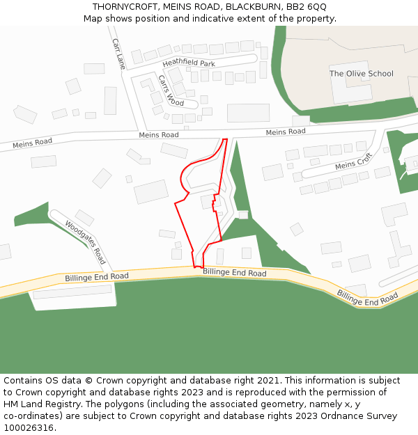THORNYCROFT, MEINS ROAD, BLACKBURN, BB2 6QQ: Location map and indicative extent of plot