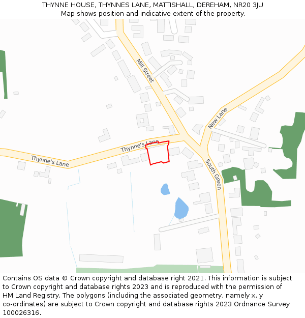 THYNNE HOUSE, THYNNES LANE, MATTISHALL, DEREHAM, NR20 3JU: Location map and indicative extent of plot