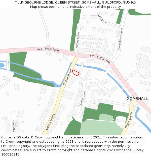 TILLINGBOURNE LODGE, QUEEN STREET, GOMSHALL, GUILDFORD, GU5 9LY: Location map and indicative extent of plot
