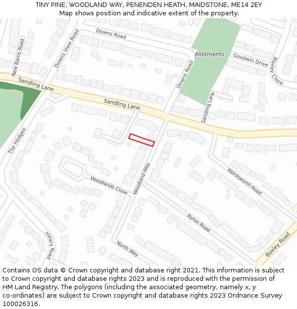 TINY PINE, WOODLAND WAY, PENENDEN HEATH, MAIDSTONE, ME14 2EY: Location map and indicative extent of plot