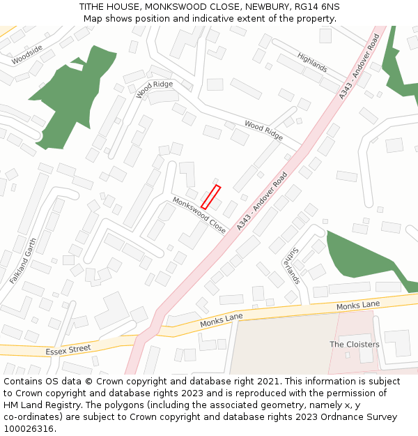 TITHE HOUSE, MONKSWOOD CLOSE, NEWBURY, RG14 6NS: Location map and indicative extent of plot