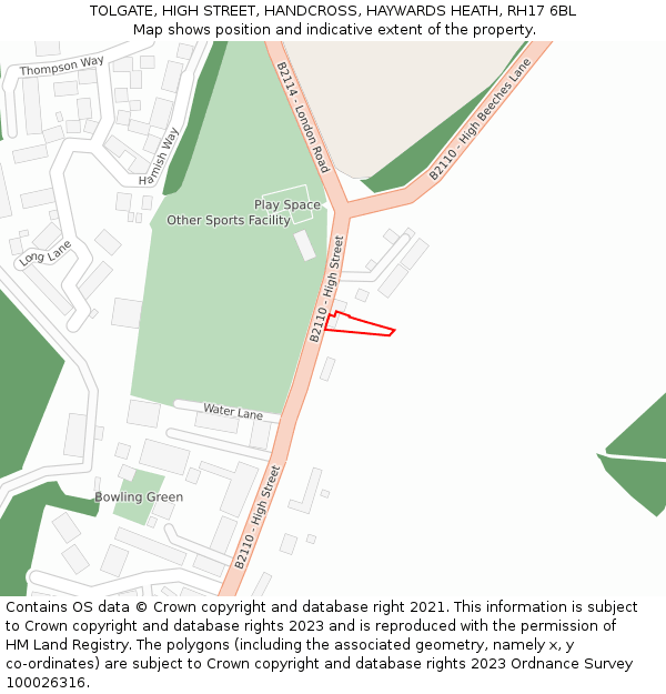 TOLGATE, HIGH STREET, HANDCROSS, HAYWARDS HEATH, RH17 6BL: Location map and indicative extent of plot