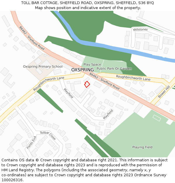 TOLL BAR COTTAGE, SHEFFIELD ROAD, OXSPRING, SHEFFIELD, S36 8YQ: Location map and indicative extent of plot