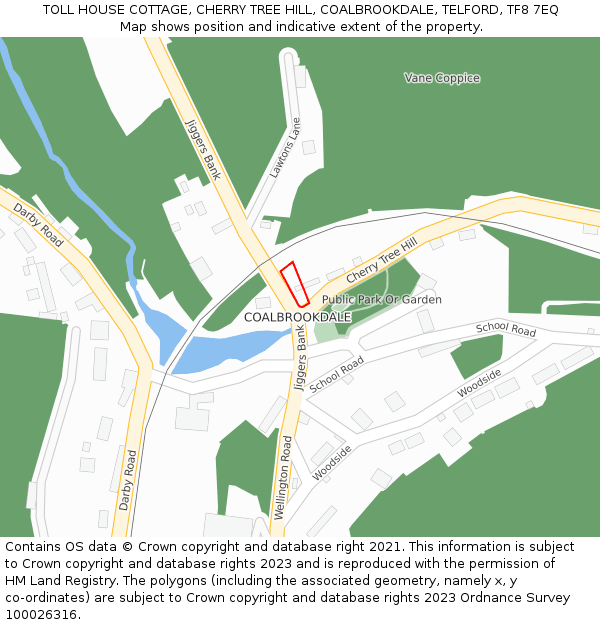 TOLL HOUSE COTTAGE, CHERRY TREE HILL, COALBROOKDALE, TELFORD, TF8 7EQ: Location map and indicative extent of plot
