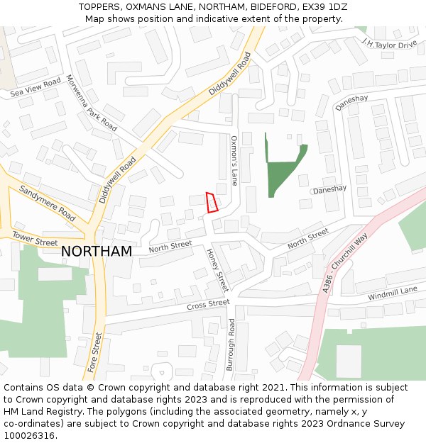 TOPPERS, OXMANS LANE, NORTHAM, BIDEFORD, EX39 1DZ: Location map and indicative extent of plot