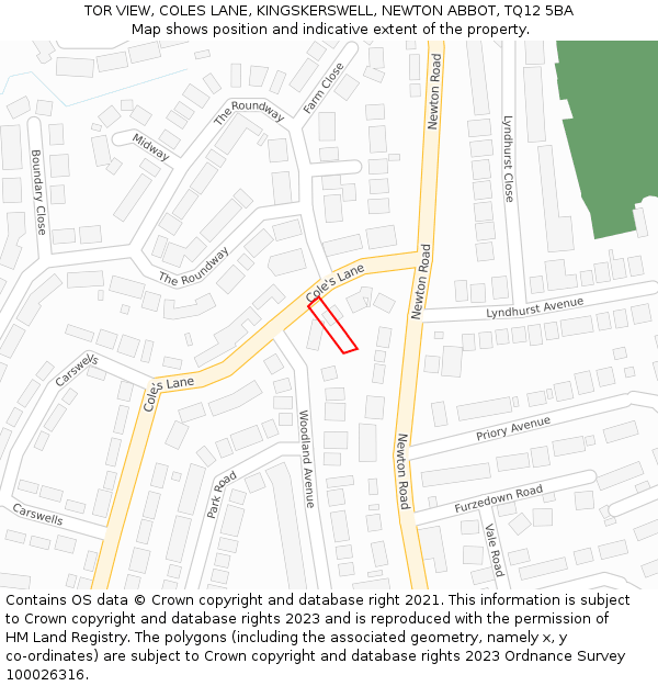 TOR VIEW, COLES LANE, KINGSKERSWELL, NEWTON ABBOT, TQ12 5BA: Location map and indicative extent of plot