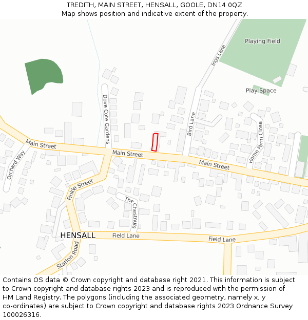 TREDITH, MAIN STREET, HENSALL, GOOLE, DN14 0QZ: Location map and indicative extent of plot