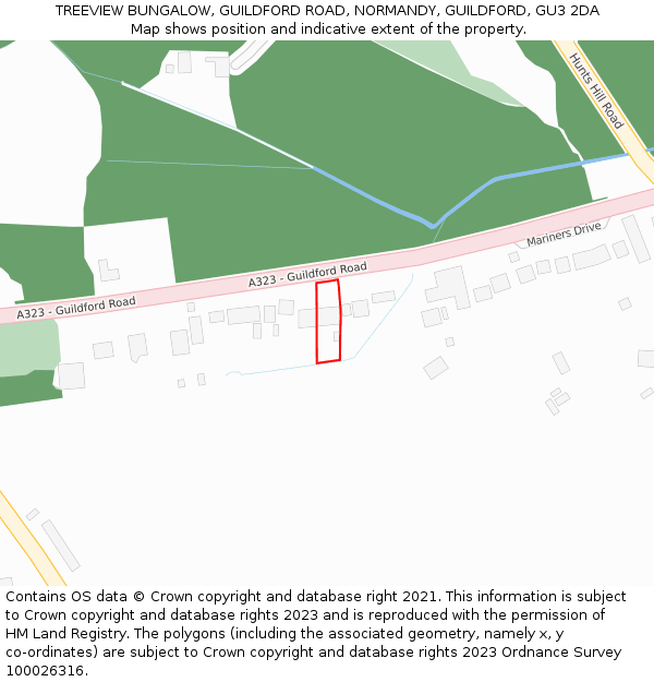 TREEVIEW BUNGALOW, GUILDFORD ROAD, NORMANDY, GUILDFORD, GU3 2DA: Location map and indicative extent of plot