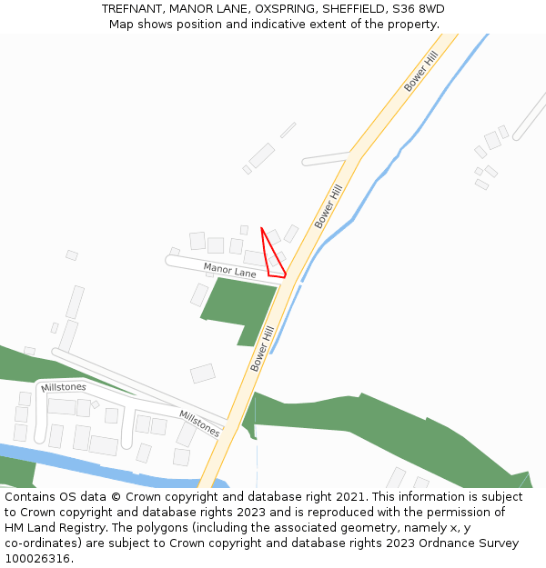 TREFNANT, MANOR LANE, OXSPRING, SHEFFIELD, S36 8WD: Location map and indicative extent of plot