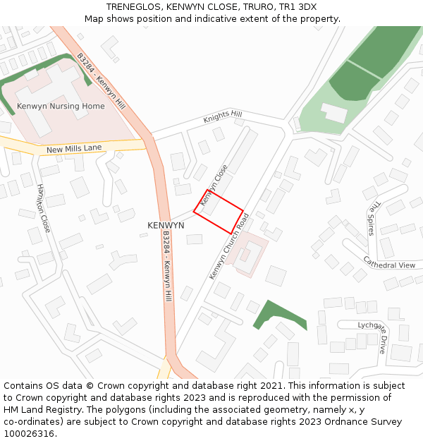 TRENEGLOS, KENWYN CLOSE, TRURO, TR1 3DX: Location map and indicative extent of plot