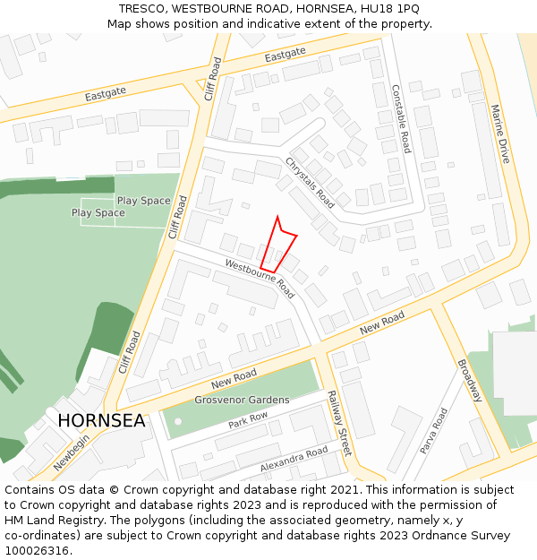 TRESCO, WESTBOURNE ROAD, HORNSEA, HU18 1PQ: Location map and indicative extent of plot