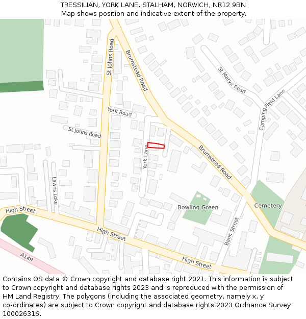 TRESSILIAN, YORK LANE, STALHAM, NORWICH, NR12 9BN: Location map and indicative extent of plot