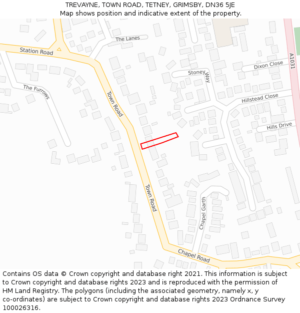TREVAYNE, TOWN ROAD, TETNEY, GRIMSBY, DN36 5JE: Location map and indicative extent of plot