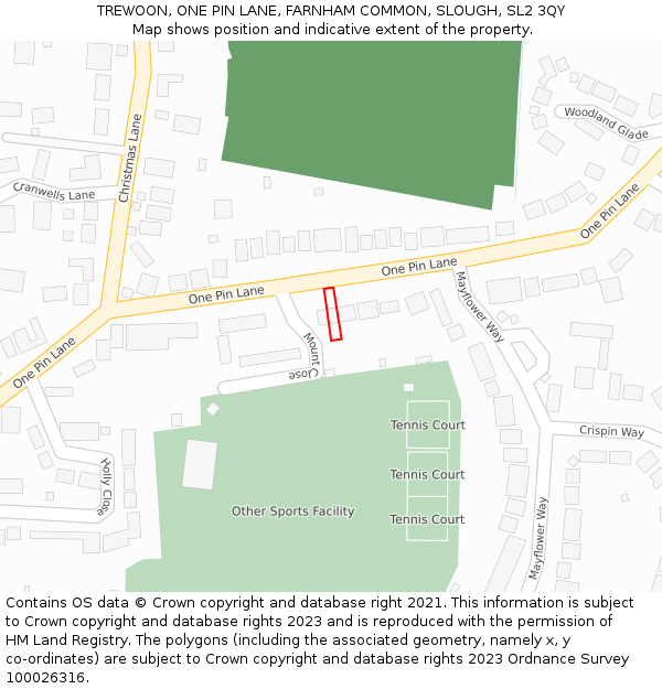 TREWOON, ONE PIN LANE, FARNHAM COMMON, SLOUGH, SL2 3QY: Location map and indicative extent of plot
