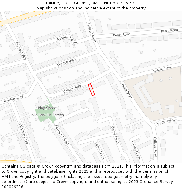 TRINITY, COLLEGE RISE, MAIDENHEAD, SL6 6BP: Location map and indicative extent of plot