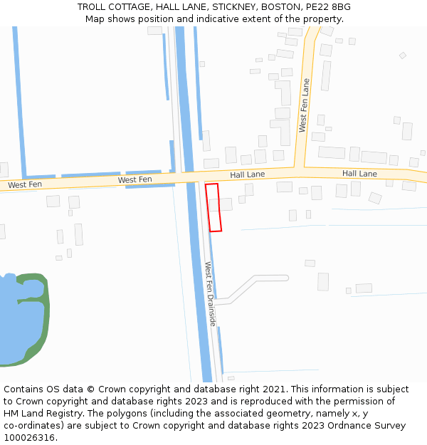 TROLL COTTAGE, HALL LANE, STICKNEY, BOSTON, PE22 8BG: Location map and indicative extent of plot