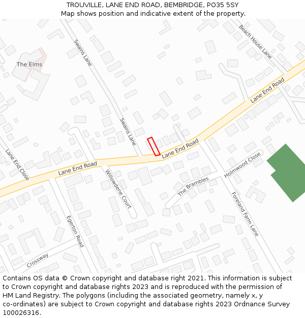 TROUVILLE, LANE END ROAD, BEMBRIDGE, PO35 5SY: Location map and indicative extent of plot