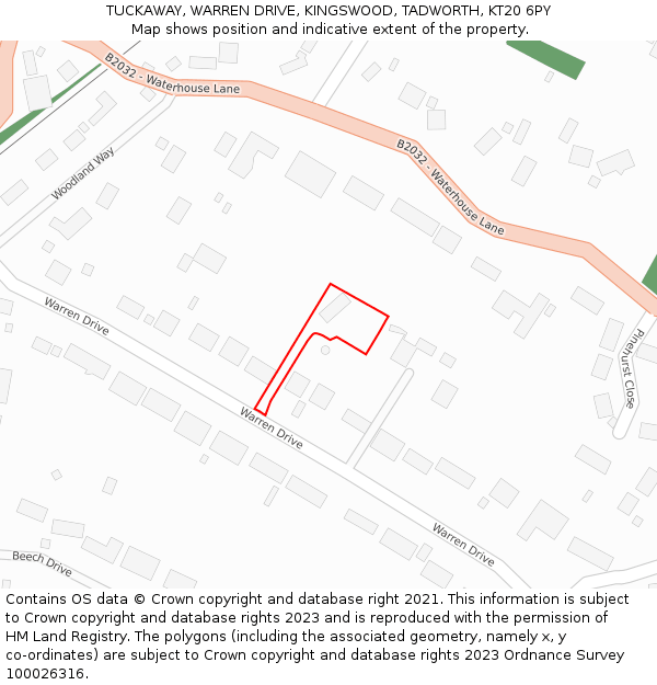 TUCKAWAY, WARREN DRIVE, KINGSWOOD, TADWORTH, KT20 6PY: Location map and indicative extent of plot
