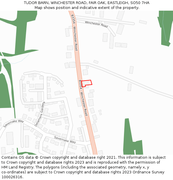 TUDOR BARN, WINCHESTER ROAD, FAIR OAK, EASTLEIGH, SO50 7HA: Location map and indicative extent of plot