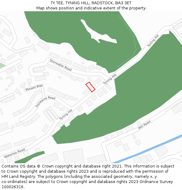 TY TEE, TYNING HILL, RADSTOCK, BA3 3ET: Location map and indicative extent of plot
