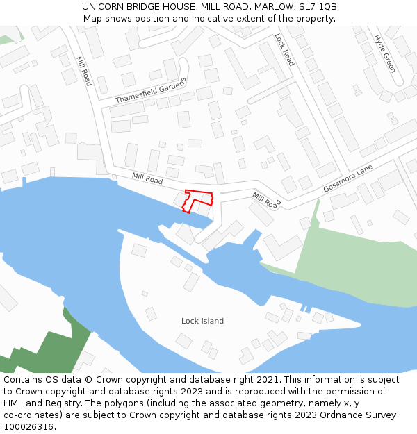 UNICORN BRIDGE HOUSE, MILL ROAD, MARLOW, SL7 1QB: Location map and indicative extent of plot