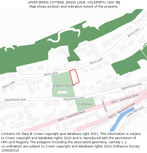 UPPER BINNS COTTAGE, BINNS LANE, HOLMFIRTH, HD9 3BJ: Location map and indicative extent of plot