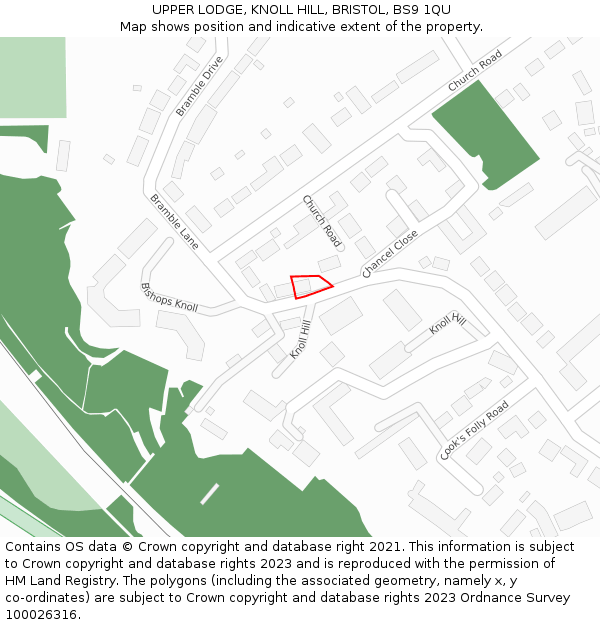 UPPER LODGE, KNOLL HILL, BRISTOL, BS9 1QU: Location map and indicative extent of plot
