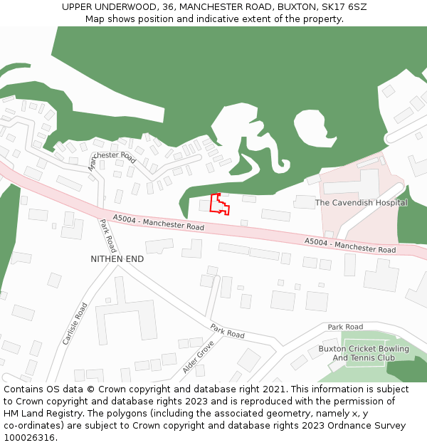 UPPER UNDERWOOD, 36, MANCHESTER ROAD, BUXTON, SK17 6SZ: Location map and indicative extent of plot