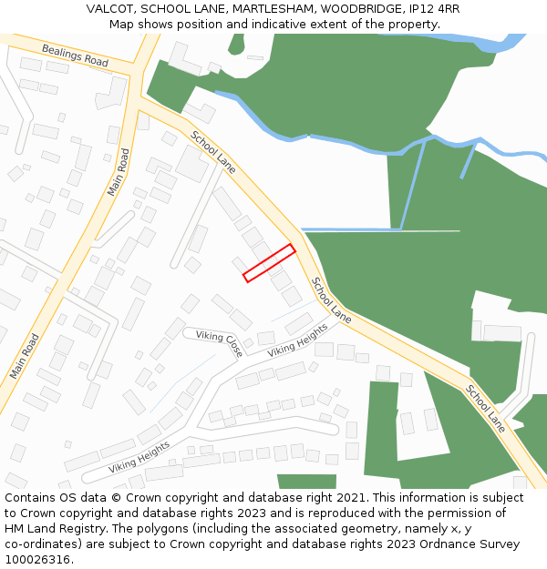 VALCOT, SCHOOL LANE, MARTLESHAM, WOODBRIDGE, IP12 4RR: Location map and indicative extent of plot