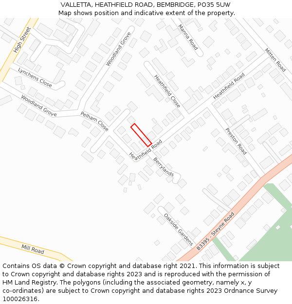 VALLETTA, HEATHFIELD ROAD, BEMBRIDGE, PO35 5UW: Location map and indicative extent of plot