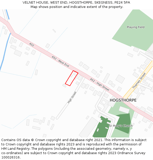 VELNET HOUSE, WEST END, HOGSTHORPE, SKEGNESS, PE24 5PA: Location map and indicative extent of plot