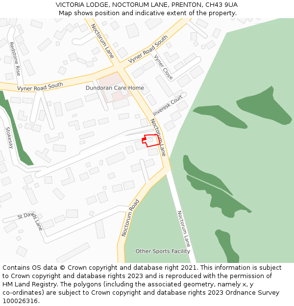 VICTORIA LODGE, NOCTORUM LANE, PRENTON, CH43 9UA: Location map and indicative extent of plot